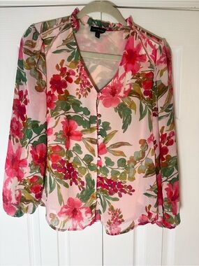 The Limited Pink Floral Button Front Sheer Blouse